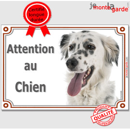 Setter Anglais noir et blanc Tête, plaque portail "Attention au Chien" Photo résiste intempéries