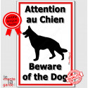 Plaque Portail Verticale "Attention au Chien" Bilingue Liseré Rouge 2 tailles C
