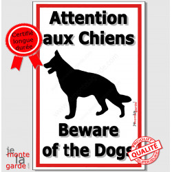 Plaque Portail Verticale "Attention aux Chiens" Bilingue Liseré Rouge 2 tailles C