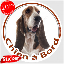 Basset Hound Tête, sticker rond "Chien à Bord" Disque photo autocollant Hund