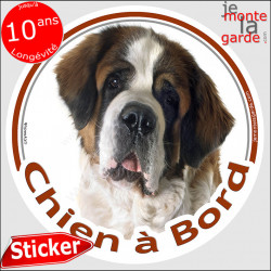 Saint-Bernard, sticker autocollant rond "Chien à Bord" Disque adhésif vitre voiture photo St-Bernard