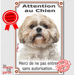 Shih-Tzu Assis, Plaque Portail verticale "Attention au Chien, interdit sans autorisation" pancarte, affiche panneau photo