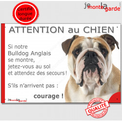 Bulldog Anglais, plaque humour "Jetez Vous au Sol, Attention au Chien" 24 cm JET