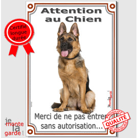 Berger Allemand poils courts, plaque  verticale "Attention au Chien, interdit sans autorisation" pancarte panneau photo