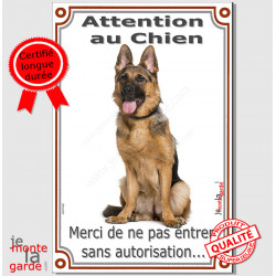 Berger Allemand, plaque portail verticale "Attention au chien" verticale 24 cm VL