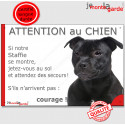 Staffie noir, plaque " Jetez Vous au Sol, Attention au Chien" 24 cm JET