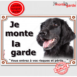 Flat Coated Retrieve noirr Tête, Plaque portail "Je Monte la Garde, risques périls" panneau affiche pancarte photo