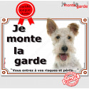 Fox Terrier Tête, plaque portail "je Monte la Garde" 24 cm LUX