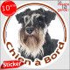 Schnauzer noir et blanc Tête, disque photo autocollant "Chien à Bord" Sticker adhésif rond vitre voiture