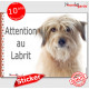 Berger des Pyrénées fauve sable beige, panneau autocollant "Attention au Chien" pancarte sticker photo adhésif Labrit