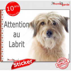 Berger des Pyrénées fauve sable beige, panneau autocollant "Attention au Chien" pancarte sticker photo adhésif Labrit