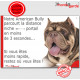 American Bully marron chocolat et tan, plaque humour "parcourt distance Niche-Portail moins 3 secondes" photo attention chien