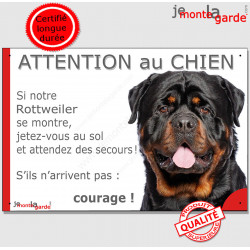 Rottweiler, plaque humour "Jetez Vous au Sol, Attention au Chien" 24 cm JET