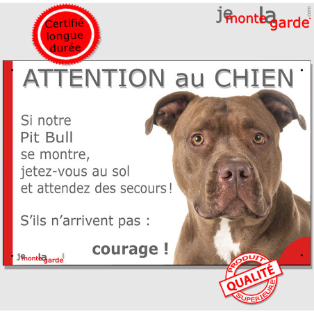 Pit-Bull, plaque portail humour "Attention au Chien, Jetez Vous au Sol, secours, courage" photo Pitbull Pittbull, résiste pluie 