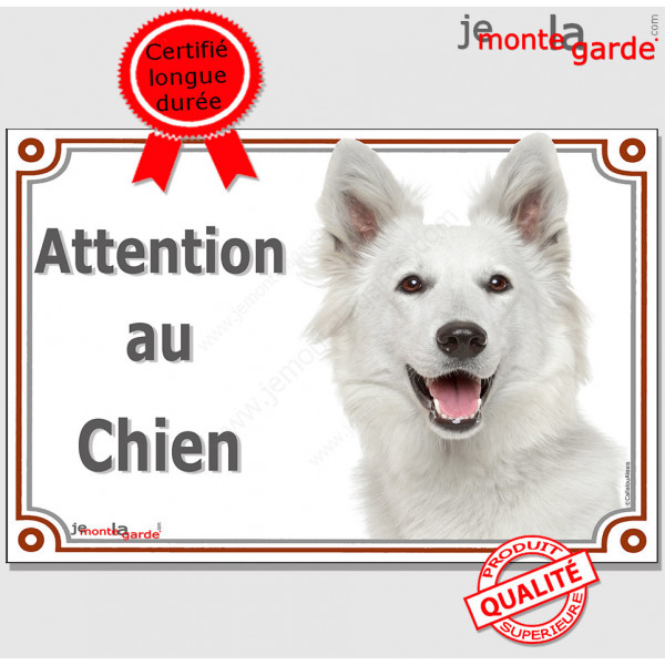 Berger Blanc Tête, plaque portail "Attention au Chien" pancarte panneau affiche BBS suisse photo