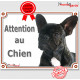 Bouledogue Français Noir Bringé Tête, Plaque portail "Attention au chien" panneau affiche pancarte photo