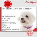 Plaque "Attention au Chien, le Bichon Frisé est une sonnette" 24 cm RNG