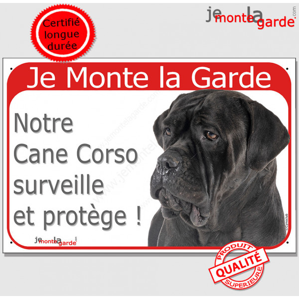 Cane Corso Tête, plaque portail rouge " Je Monte la Garde, surveille et protège" pancarte attention au chien panneau photo