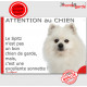 Plaque portail "Attention au Chien, notre Spitz Loulou tout blanc est une excellente sonnette" pancarte humour panneau