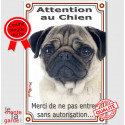 Carlin fauve, plaque verticale "Attention au Chien" 24 cm VL