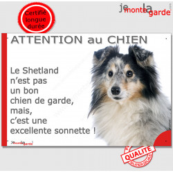 Plaque portail humour "Attention au Chien, notre Berger des Shetlands bleu merle est une sonnette" pancarte panneau drôle photo
