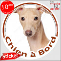 Petit Lévrier Italien fauve, disque autocollant voiture "Chien à Bord" 14 cm