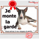 Bull Terrier Marron Bringé, plaque portail "je monte la garde, risques périls" panneau pancarte photo attention au chien affiche