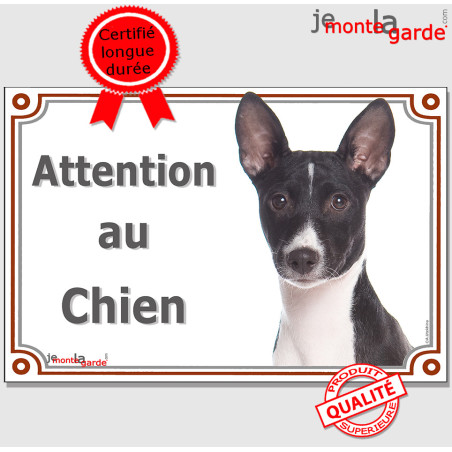 Basenji noir et blanc, plaque portail photo "Attention au Chien" résiste à l'extérieur, idée cadeau !