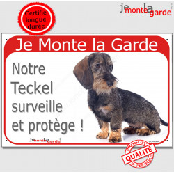 Teckel Poils Durs, plaque rouge "Je Monte la Garde" 2 Tailles RED-C