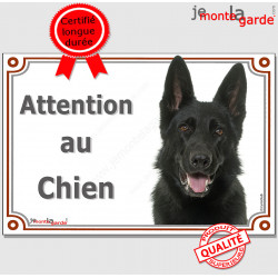 Berger Allemand entièrement noir à poils courts, plaque portail "Attention au Chien" pancarte panneau photo Chien-Loup