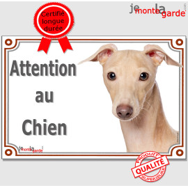 Petit Lévrier Italien fauve, sable beige, plaque portail "Attention au Chien" photo, résiste dehors, idée cadeau