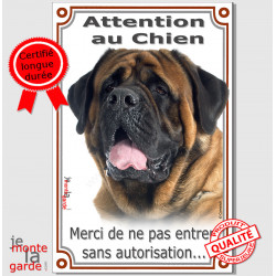 Mastiff, plaque portail verticale "Attention au Chien" 24 cm VL