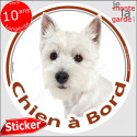 Westie, sticker rond "Chien à Bord" 14 cm