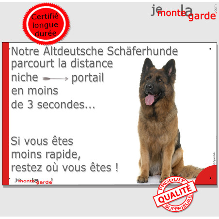 Berger Allemand ancien type, plaque humour photo "parcourt la distance Niche-Portail en mojn s de 3 secondes" 2 tailles D Berger Allemand ancien type, plaque humour photo "parcourt la distance Niche-Portail en mojn s de 3 secondes" 2 tailles D