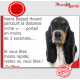 Basset Hound tricolore, plaque humour "parcourt distance Niche-Portail moins 3 secondes, rapide" pancarte photo attention chien