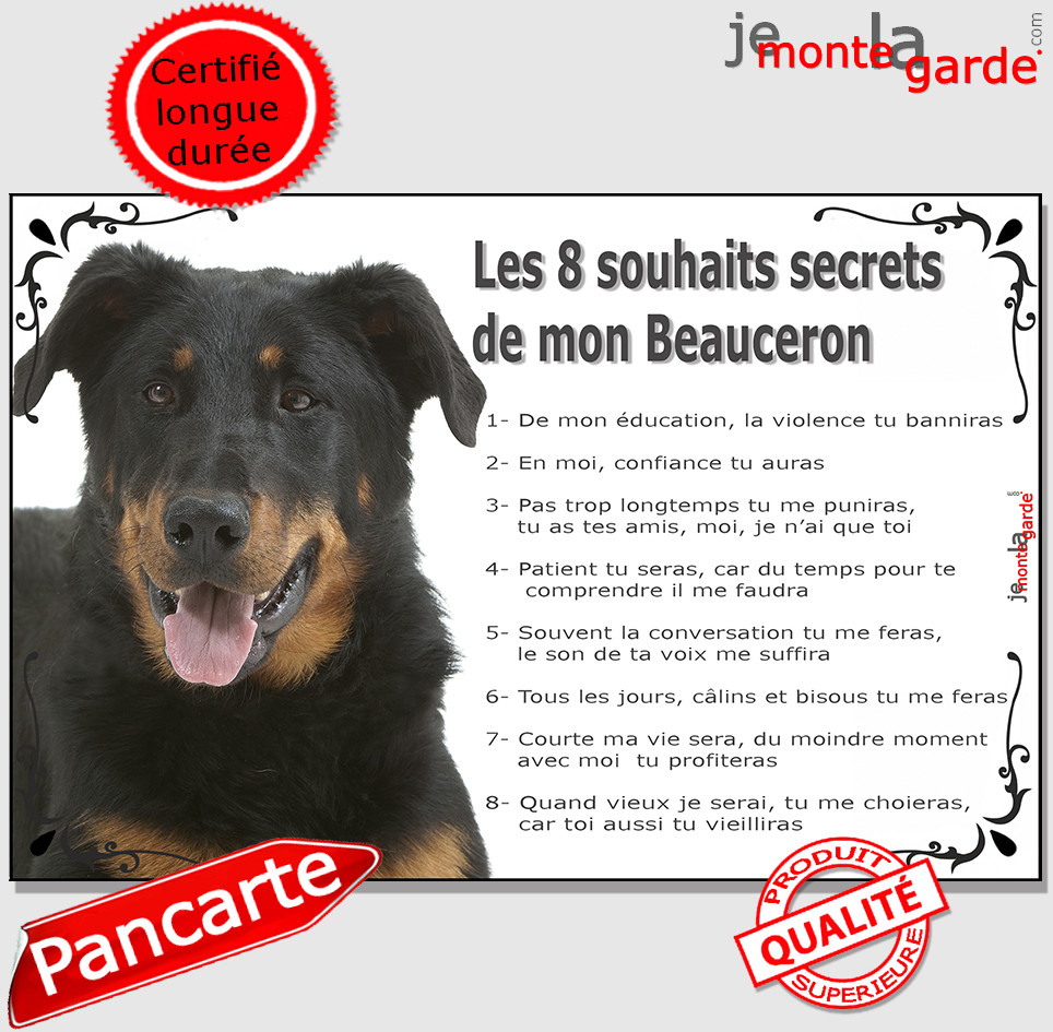 Plaque Panneau Pancarte chien beauceron 7 - Dim 24.40 x 14.50 cm