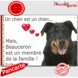 Beauceron, Plaque photo "un chien est un membre de la famille" pancarte panneau Berger de Beauce attention chien idée cadeau