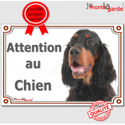 Setter Gordon noir et feu, plaque portail "Attention au Chien" pancarte panneau photo