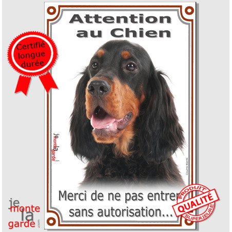 Setter Gordon, plaque portail verticale "Attention au Chien, merci de ne pas entrer sans autorisation" photo, résiste dehors