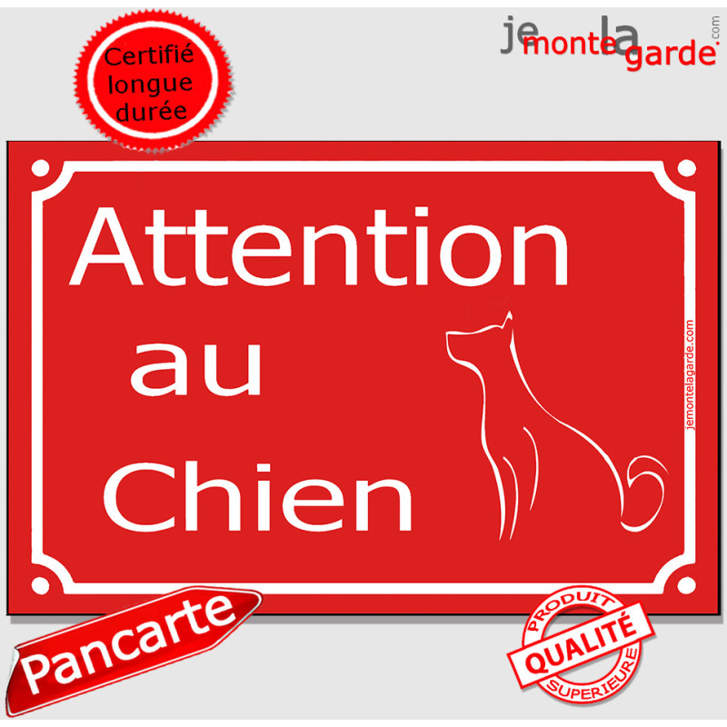 "Attention au Chien" Plaque de Rue Rouge portail fluo visible, résiste pluie soleil gel, idée cadeau