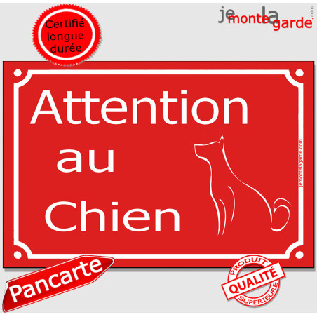 Plaque Portail "Attention au Chien" Rue Rouge, résiste pluie soleil gel, idée cadeau, 3 Tailles D