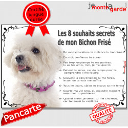 Bichon Frisé Tête, Plaque Portail "Les 8 Souhaits Secrets" pancarte, affiche panneau, commandements éducation photo