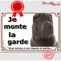 Shar-Peï brun, plaque portail "Je Monte la Garde" 24 cm LUX