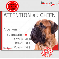 Bullmastiff Fauve, Pancarte Portail drôle "Attention au chien, Nombre de Voleurs, ballons, facteurs" affiche plaque panneau