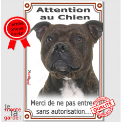 staffie bringé, Plaque Portail "Attention au Chien, interdit sans autorisation" verticale pancarte panneau staffy staffordshire