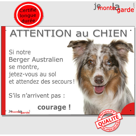 Berger Australien rouge merle, plaque portail humour "Jetez Vous au Sol, Attention au Chien" Berger Australien photo, résiste pl