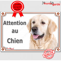 Golden Retriever tête, plaque portail "Attention au Chien" pancarte photo entrée, panneau rue race porte