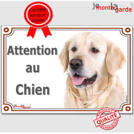 Golden Retriever tête, plaque portail "Attention au Chien" pancarte photo entrée, panneau rue race porte, résiste pluie soleil g