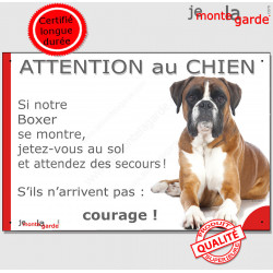 Boxer, plaque humour "Jetez Vous au Sol, Attention au chien" 24 cm