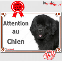 Terre Neuve noir, plaque portail "Attention au Chien" pancarte panneau photo